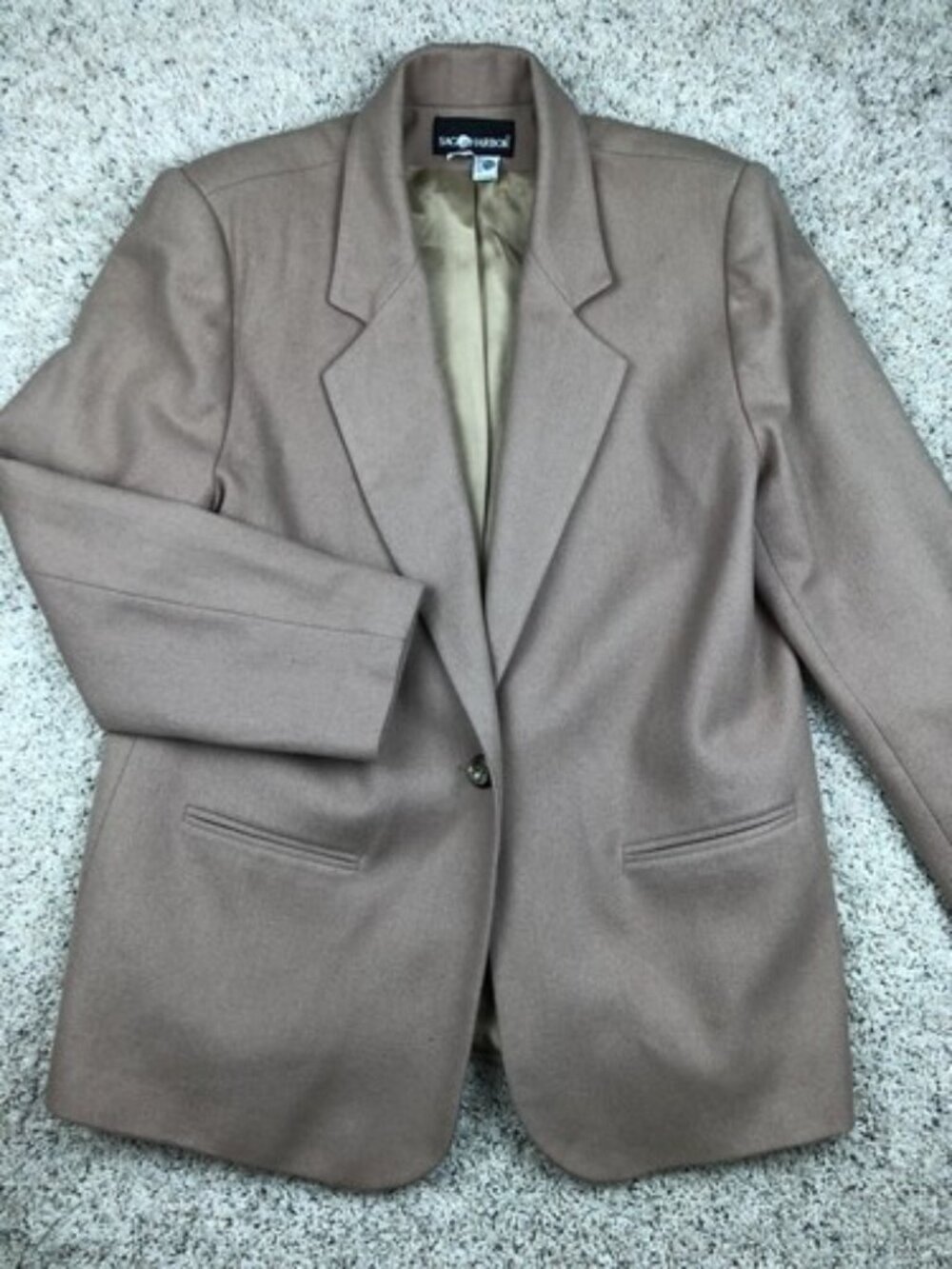 Sag Harbor Women’s Pure Wool Blazer Size 14 Brown Beige Career Business